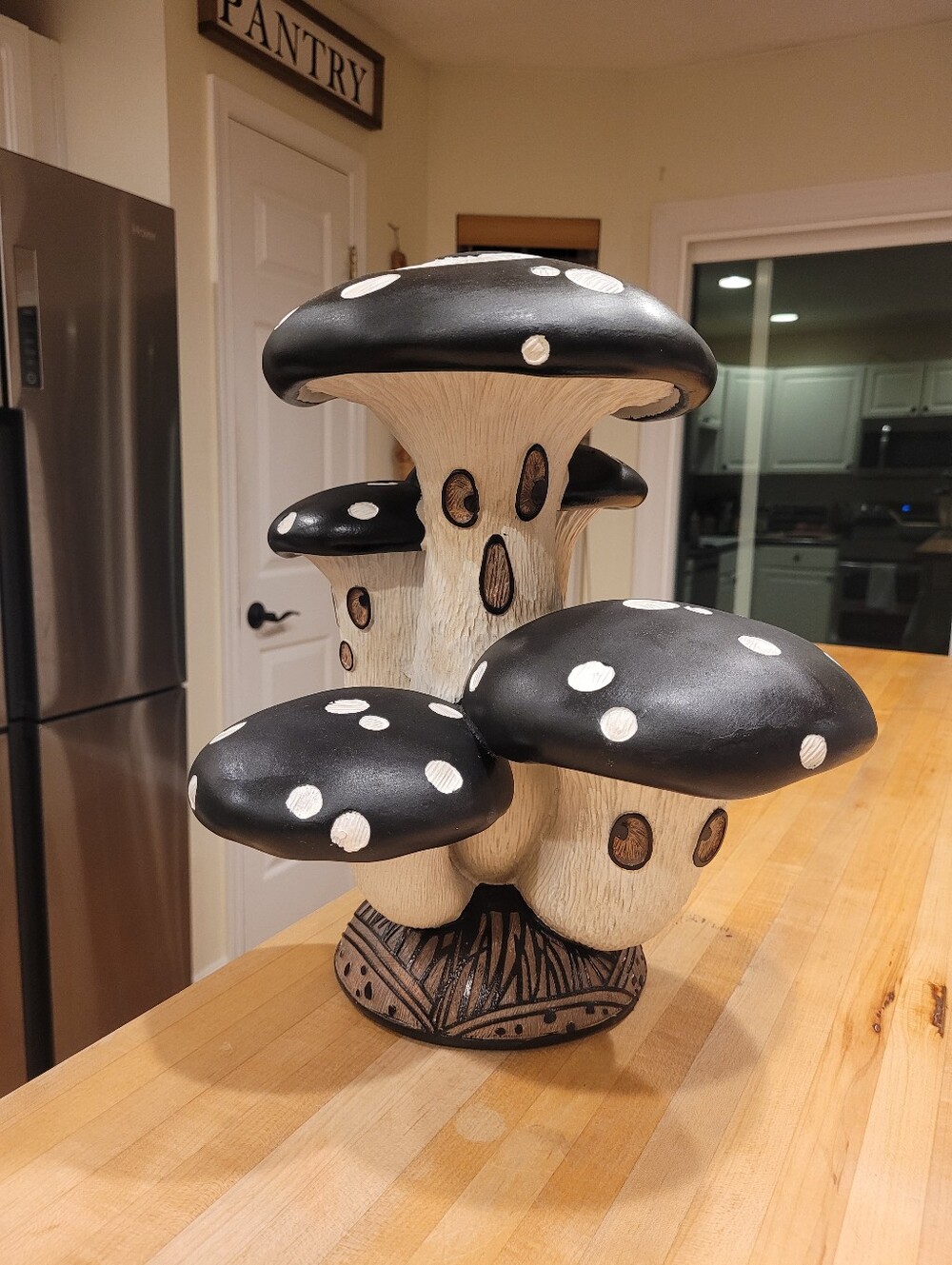 NEW Black and White Mushroom Sculpture Halloween Decor - Decorative Home Art